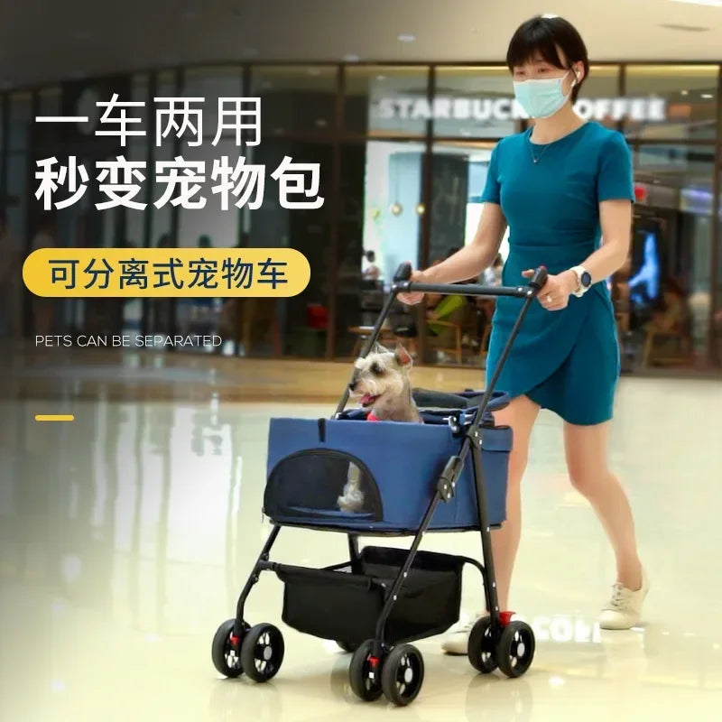 Pet Cart Dog Cat Teddy Baby Stroller Small Pet Cart Lightweight and Foldable for Outdoor Travel