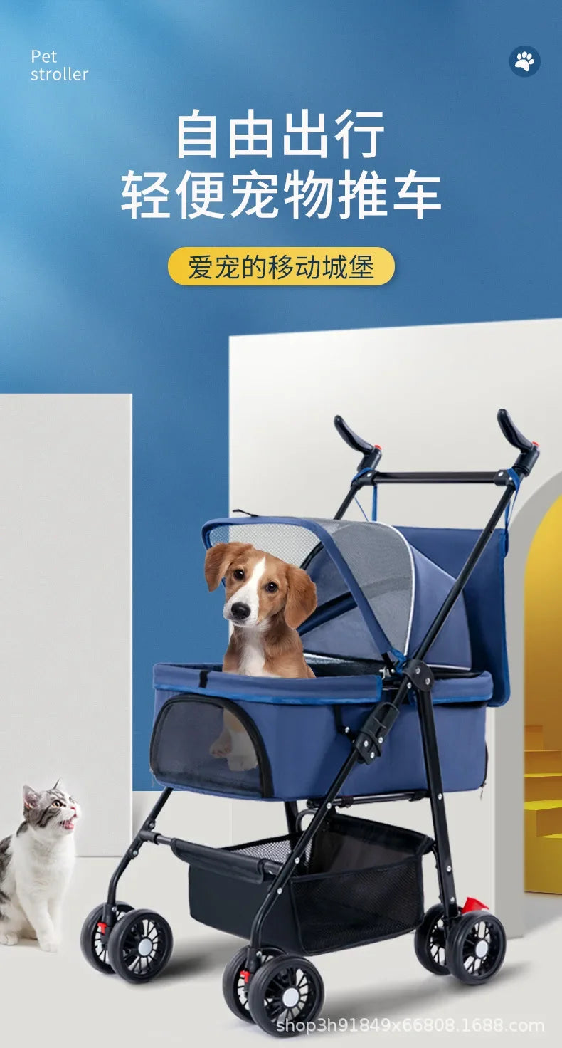 Pet Cart Dog Cat Teddy Baby Stroller Small Pet Cart Lightweight and Foldable for Outdoor Travel
