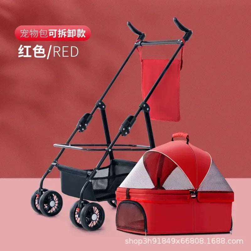 Pet Cart Dog Cat Teddy Baby Stroller Small Pet Cart Lightweight and Foldable for Outdoor Travel