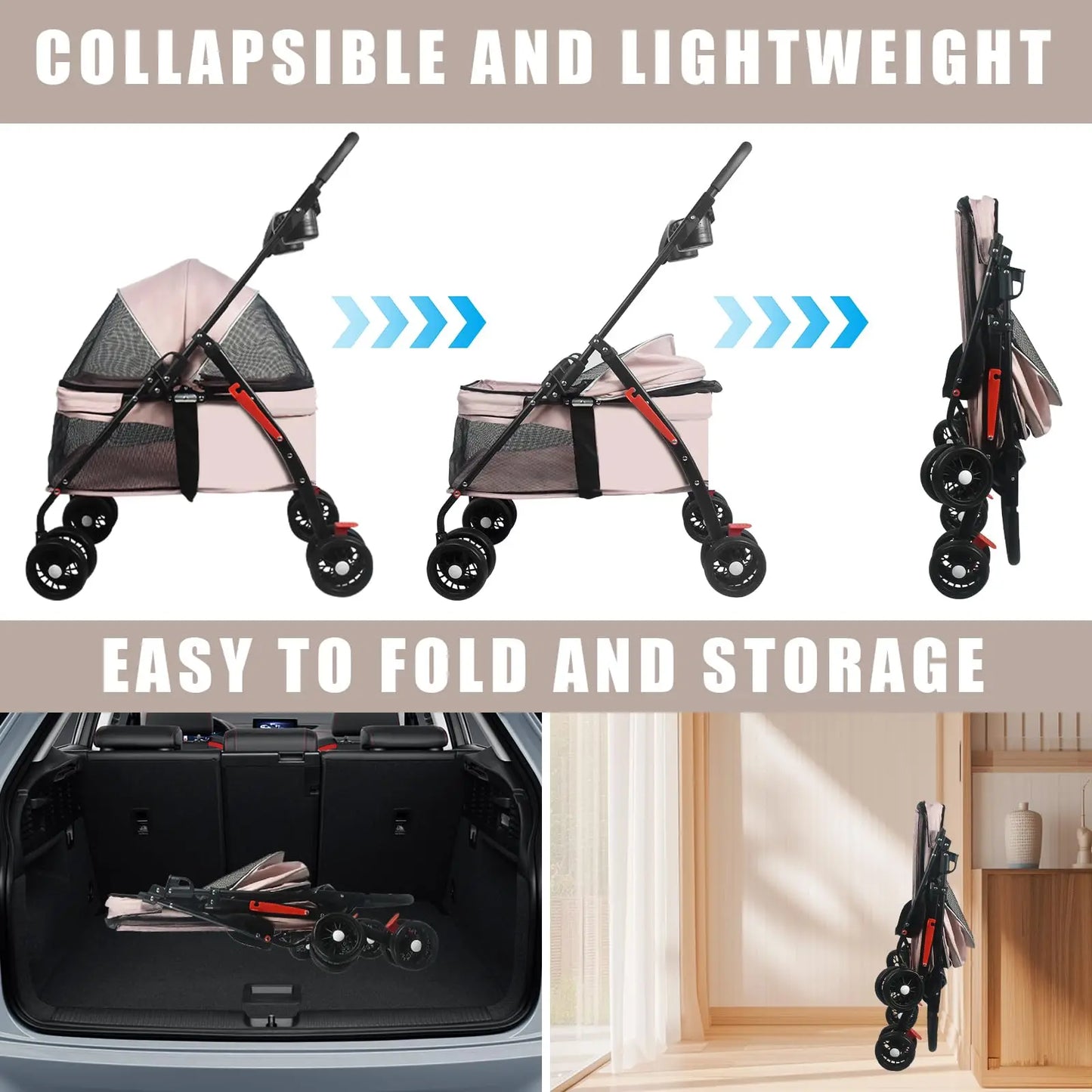 Pet Dog And Cat Stroller with Foldable Dog And Cat Cage Jogging Stroller With Cup Holder Suitable Small And Medium Dogs and Cats