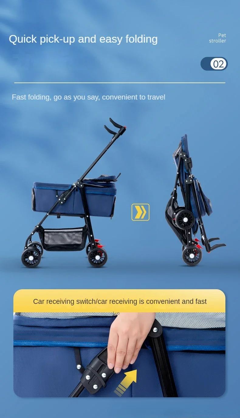 Pet Cart Dog Cat Teddy Baby Stroller Small Pet Cart Lightweight and Foldable for Outdoor Travel