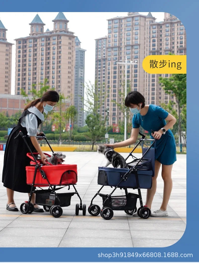 Pet Cart Dog Cat Teddy Baby Stroller Small Pet Cart Lightweight and Foldable for Outdoor Travel