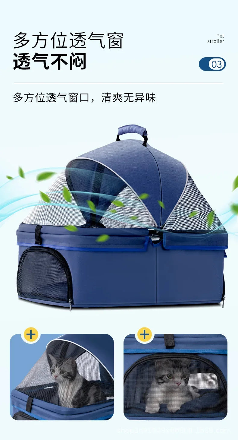 Pet Cart Dog Cat Teddy Baby Stroller Small Pet Cart Lightweight and Foldable for Outdoor Travel