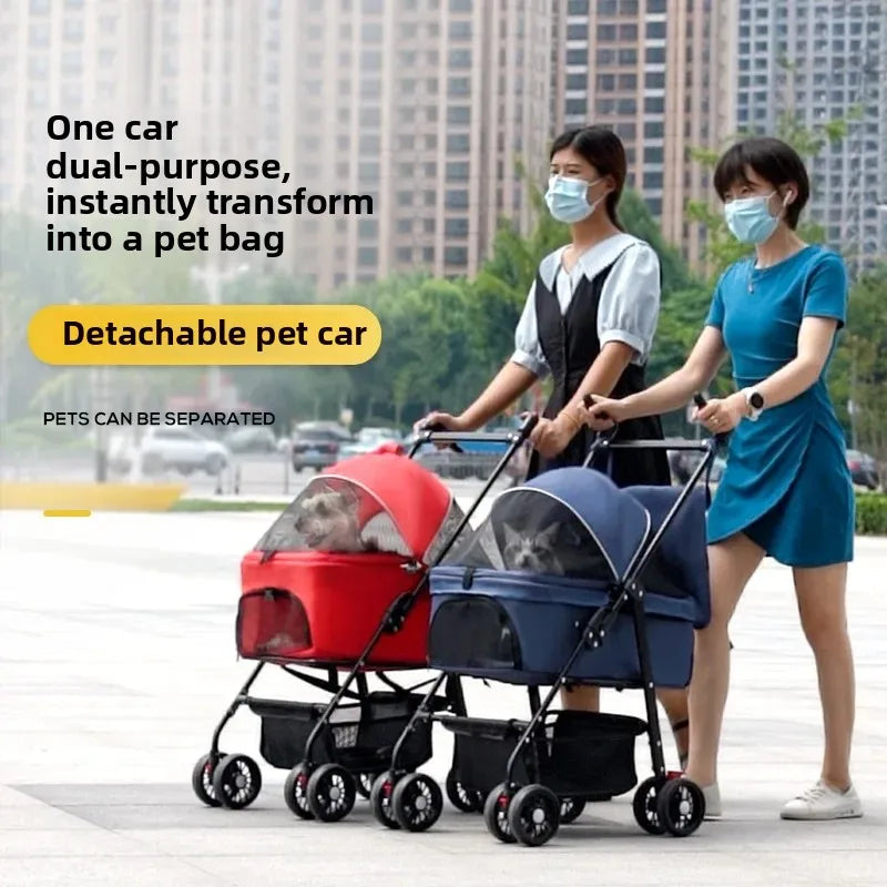 Pet Cart Dog Cat Teddy Baby Stroller Small Pet Cart Lightweight and Foldable for Outdoor Travel