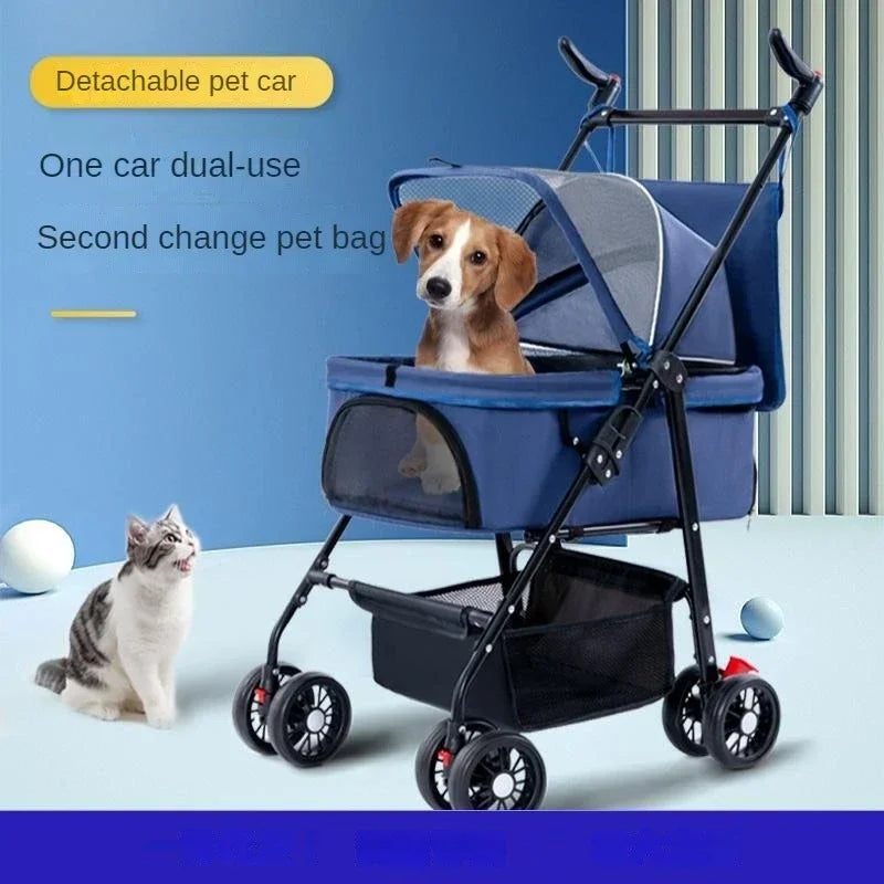 Pet Cart Dog Cat Teddy Baby Stroller Small Pet Cart Lightweight and Foldable for Outdoor Travel