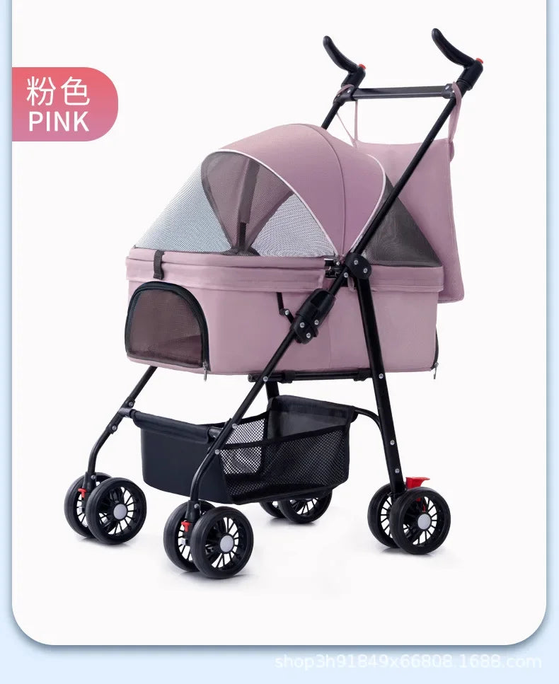 Pet Cart Dog Cat Teddy Baby Stroller Small Pet Cart Lightweight and Foldable for Outdoor Travel