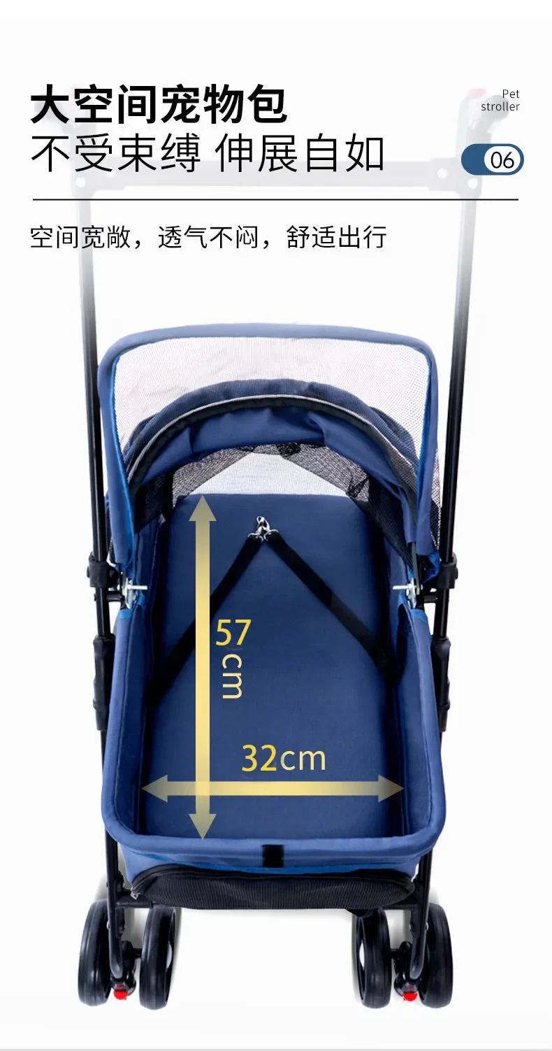Pet Cart Dog Cat Teddy Baby Stroller Small Pet Cart Lightweight and Foldable for Outdoor Travel