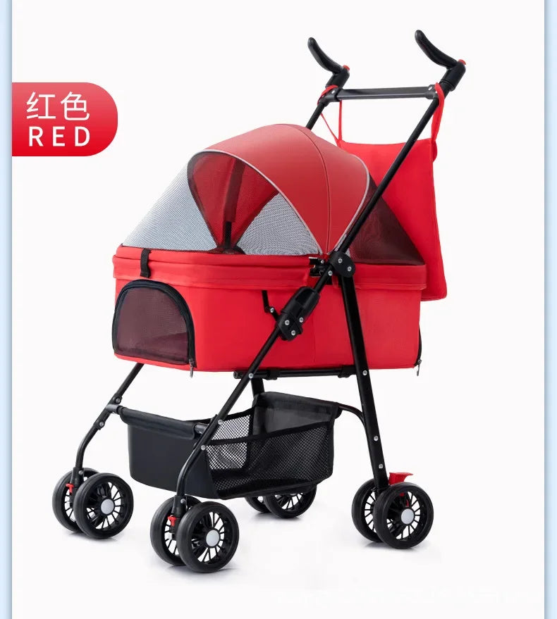 Pet Cart Dog Cat Teddy Baby Stroller Small Pet Cart Lightweight and Foldable for Outdoor Travel