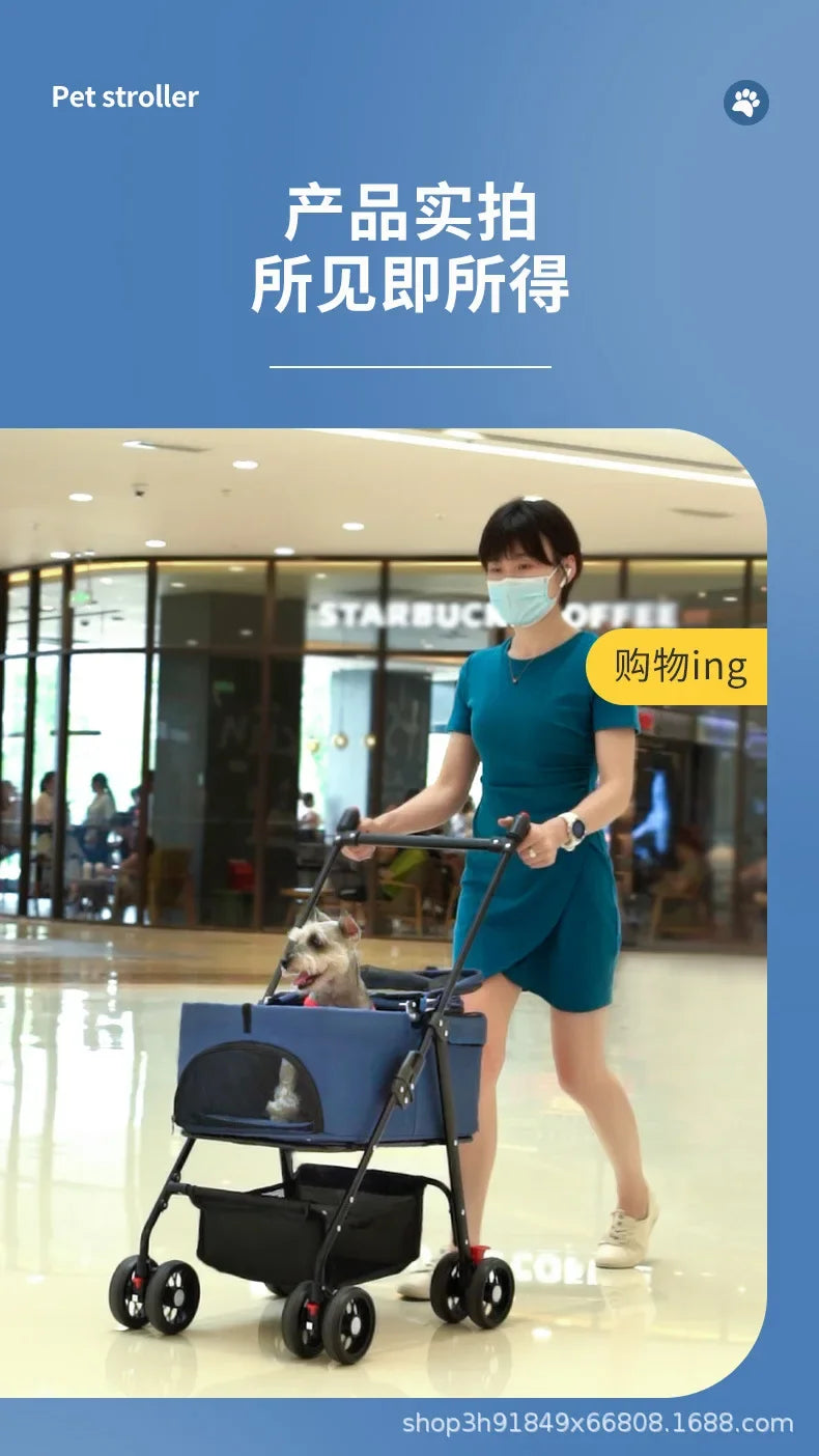Pet Cart Dog Cat Teddy Baby Stroller Small Pet Cart Lightweight and Foldable for Outdoor Travel