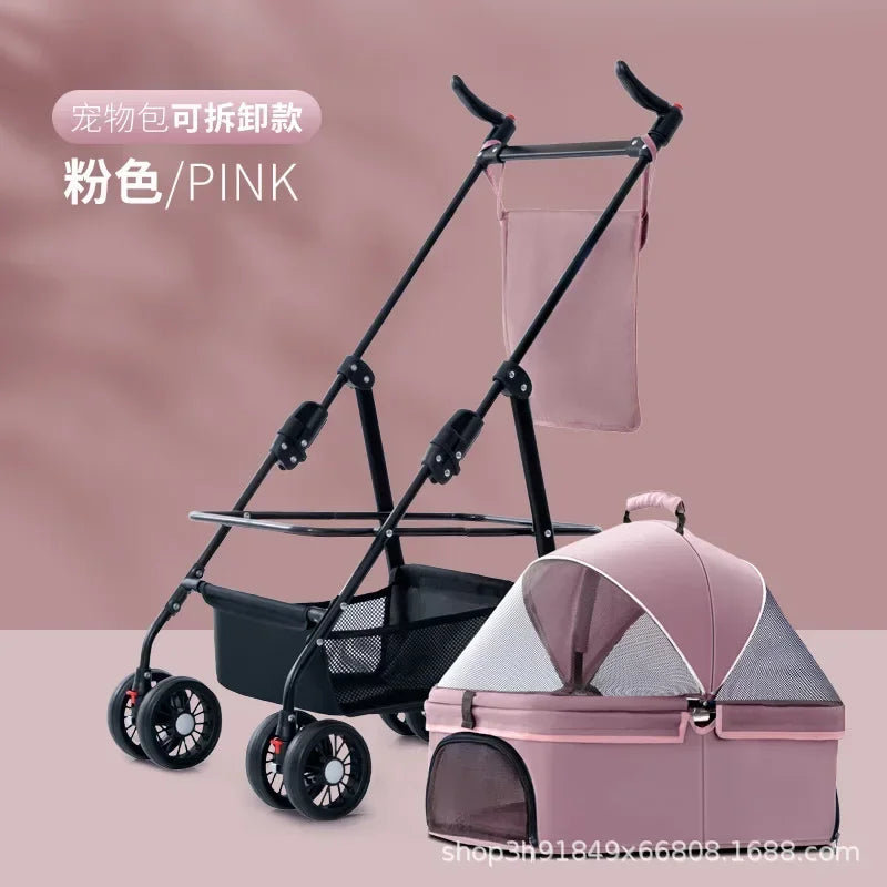 Pet Cart Dog Cat Teddy Baby Stroller Small Pet Cart Lightweight and Foldable for Outdoor Travel