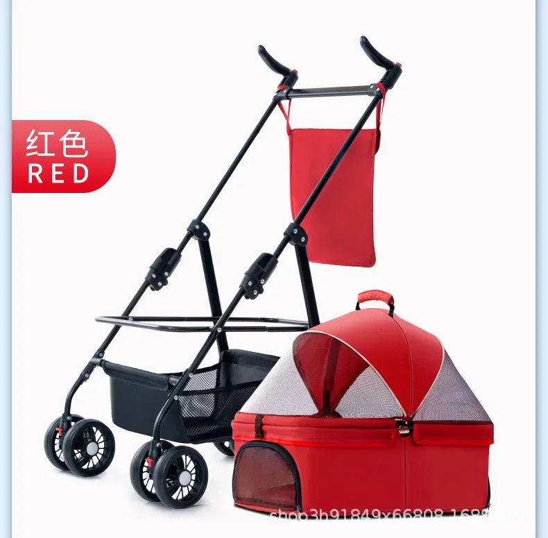 Pet Cart Dog Cat Teddy Baby Stroller Small Pet Cart Lightweight and Foldable for Outdoor Travel