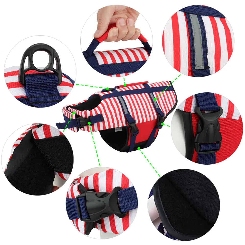 Blue/Red/Orange Striped Pet Swimsuit Dog Swim Life Jacket Summer Reflective Vest Pet Clothes For Small Medium Big Dog