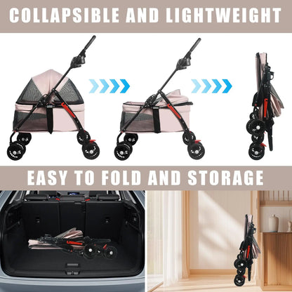 Pet Dog And Cat Stroller with Foldable Dog And Cat Cage Jogging Stroller With Cup Holder Suitable Small And Medium Dogs and Cats