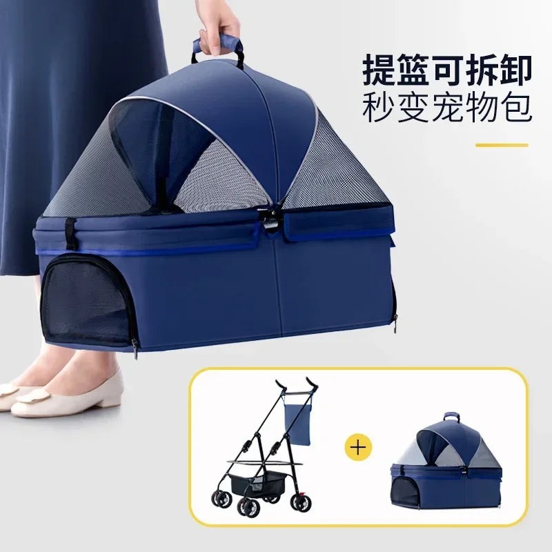 Pet Cart Dog Cat Teddy Baby Stroller Small Pet Cart Lightweight and Foldable for Outdoor Travel
