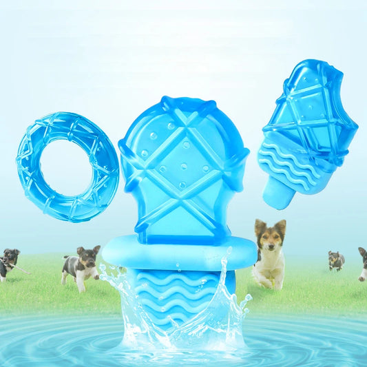 Summer Dog Toy Bite Resistant Pet Cooling Chew Toy Waterable Blue Dog Ice Cream Toy TPR Dog Frozen Molar Toy Teeth Cleaning