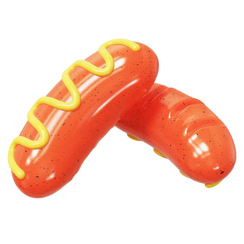 Squeaky and Vibrant Hotdog Dog Toy in Striking  Engaging and Durable Pet Playtime Fun for Your Playful Puppy