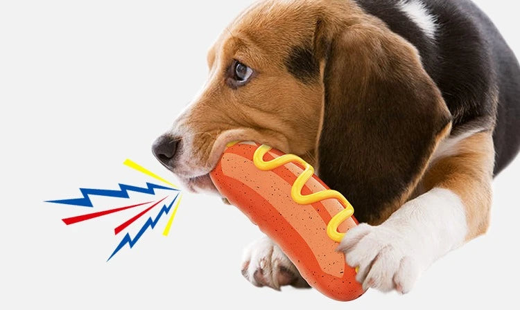 Squeaky and Vibrant Hotdog Dog Toy in Striking  Engaging and Durable Pet Playtime Fun for Your Playful Puppy