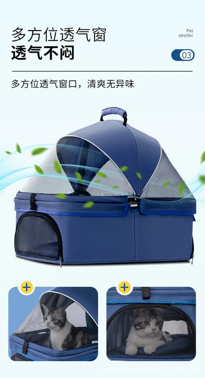 Pet Cart Dog Cat Teddy Baby Stroller Small Pet Cart Lightweight and Foldable for Outdoor Travel