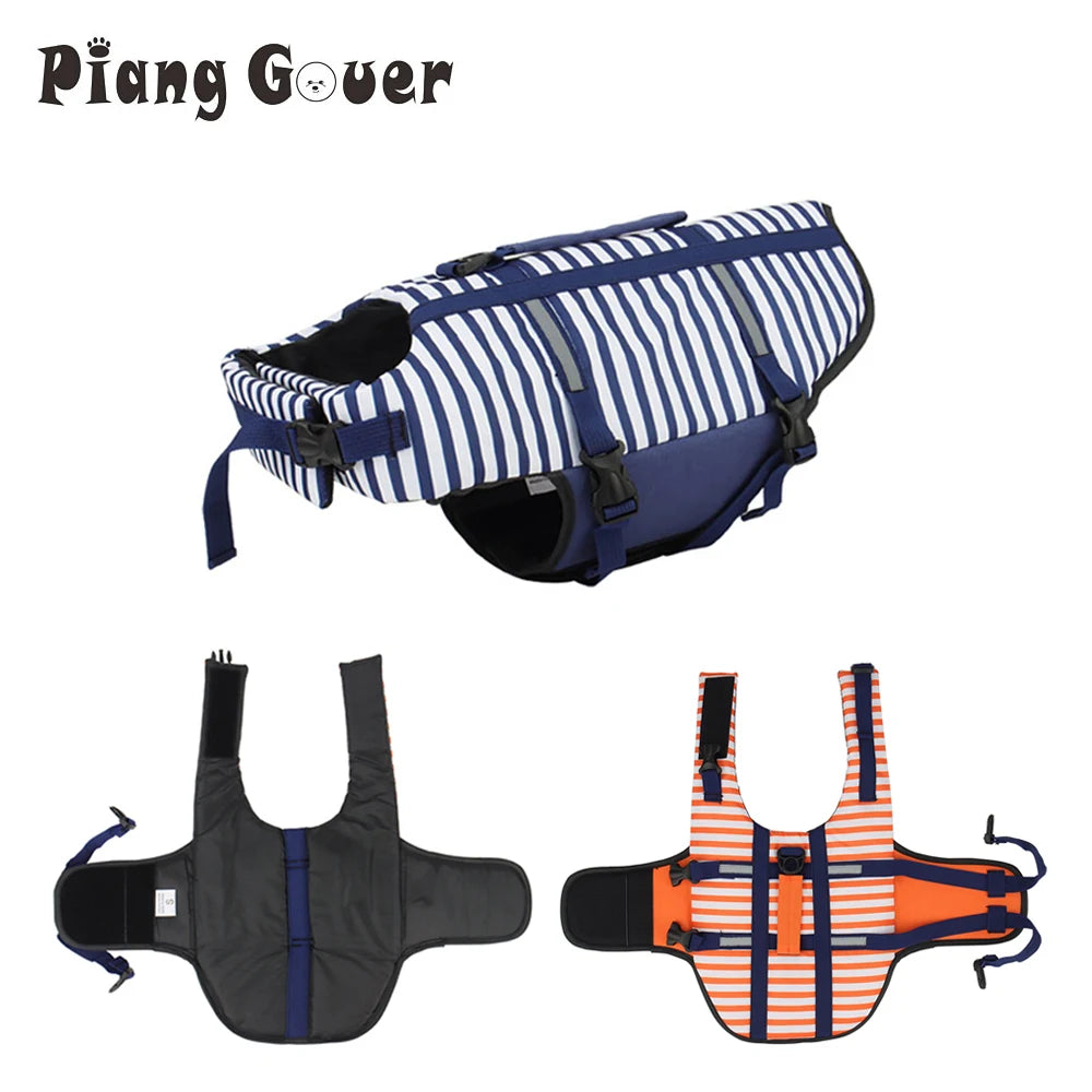 Blue/Red/Orange Striped Pet Swimsuit Dog Swim Life Jacket Summer Reflective Vest Pet Clothes For Small Medium Big Dog