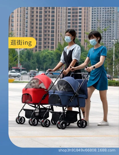 Pet Cart Dog Cat Teddy Baby Stroller Small Pet Cart Lightweight and Foldable for Outdoor Travel