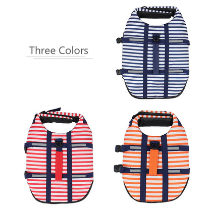 Blue/Red/Orange Striped Pet Swimsuit Dog Swim Life Jacket Summer Reflective Vest Pet Clothes For Small Medium Big Dog