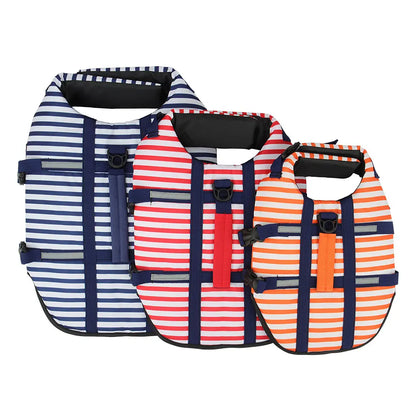 Blue/Red/Orange Striped Pet Swimsuit Dog Swim Life Jacket Summer Reflective Vest Pet Clothes For Small Medium Big Dog