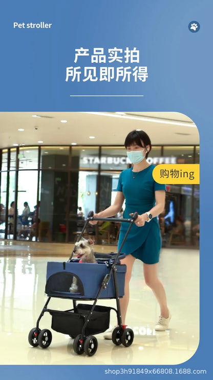 Pet Cart Dog Cat Teddy Baby Stroller Small Pet Cart Lightweight and Foldable for Outdoor Travel