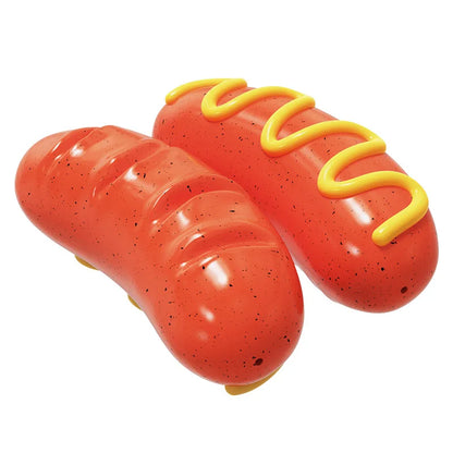 Squeaky and Vibrant Hotdog Dog Toy in Striking  Engaging and Durable Pet Playtime Fun for Your Playful Puppy