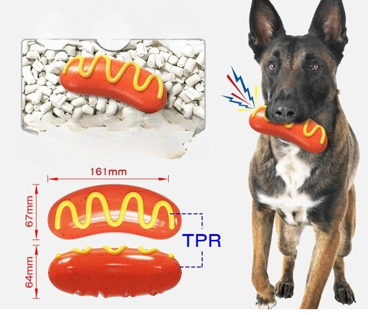 Squeaky and Vibrant Hotdog Dog Toy in Striking  Engaging and Durable Pet Playtime Fun for Your Playful Puppy