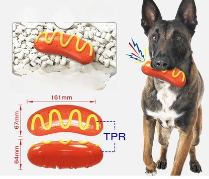 Squeaky and Vibrant Hotdog Dog Toy in Striking  Engaging and Durable Pet Playtime Fun for Your Playful Puppy