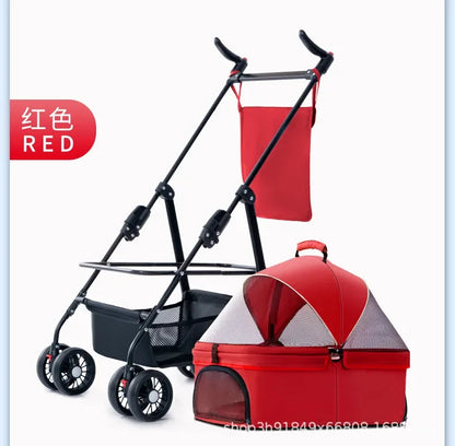 Pet Cart Dog Cat Teddy Baby Stroller Small Pet Cart Lightweight and Foldable for Outdoor Travel